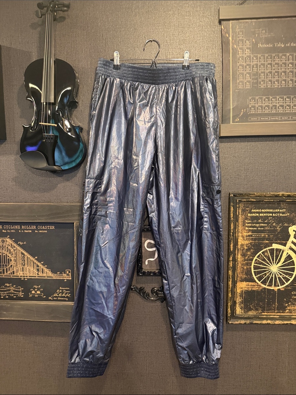 Women's Shiny Navy Cargo Jogger Pants